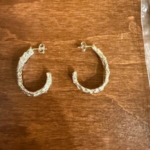Inner Island Molten Textured Sterling Silver Hoop Earrings